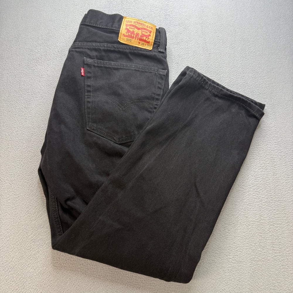 Levi 505 Regular Fit Jeans Mens 36x30 (FIT 36x29) Black Straight Leg Denim Pants